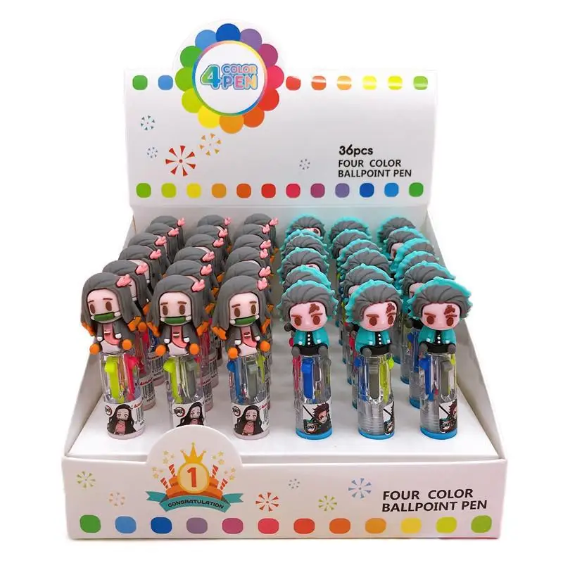 

36 pcs/lot Kawaii Demon Slayer Mini 4 Colors Ballpoint Pen Cute press ball pens School Office writing Supplies Stationery Gift