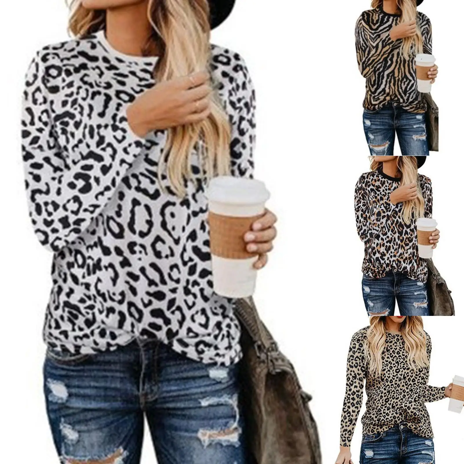 Fashion Women Striped Sweater Autumn Winter O Neck Long Sleeve Sweater Knit Leopard Zebra Stripes Pullover femme jersey mujer