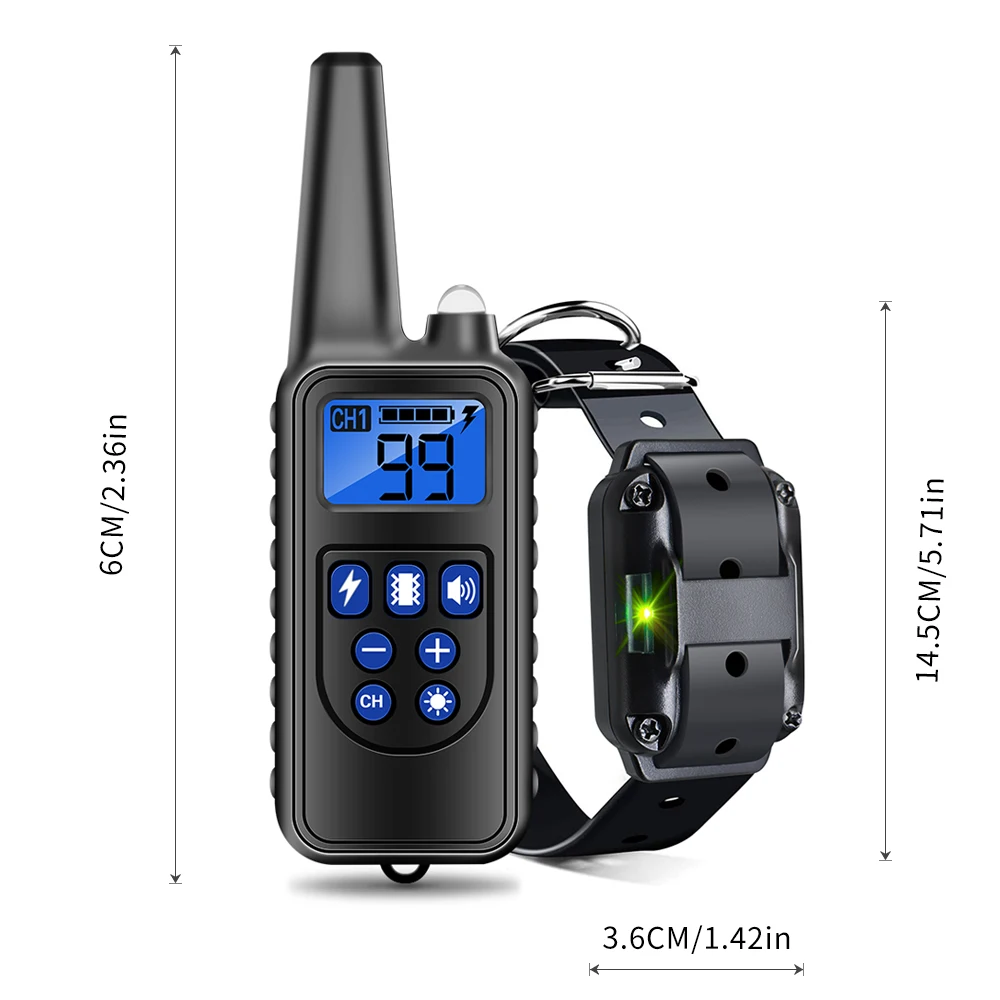 500m 800m 1000m Dog Training Collar Remote Control Shock Vibration Sound Anti Bark Dog Collar Electric Rechargeable EU Plug