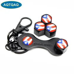 5Pcs/Set Puerto Rico Flag Style Anti-theft Emblem Auto Car Wheel Tire Air Valve Caps With Wrench Keychain Zinc Alloy Stem Dust C