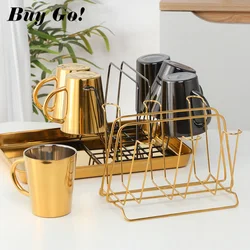 1-8PCS Stainless Steel Drinkware Coffee Mug Portable Milk Tea Cups With Cup Storage Holder Desktop Food Dessert Plate Kitchen