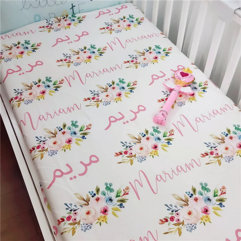 Personalised Standard Mini Babi Cot Crib Fitted Sheet Mattress Cover Cutom DIY Newborn Infant Bedding Set Baby Birthday Gift