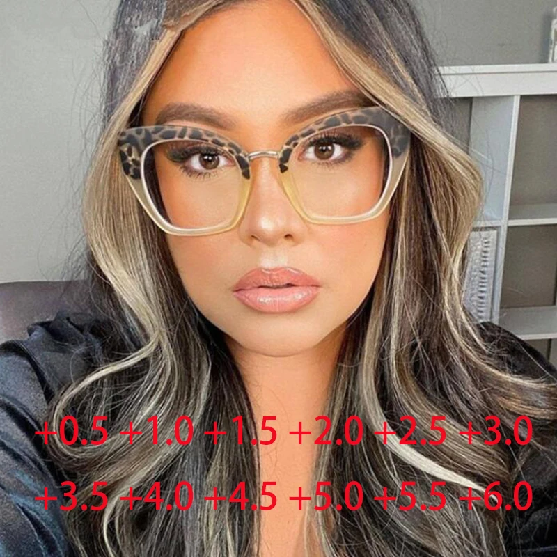 +0.5 +1.0 +1.5 +2.0 To +6.0 Women  Oversized Cat Eye Reading Glasses Ladies Hyperopia Eyeglasses Diopters +150 +200