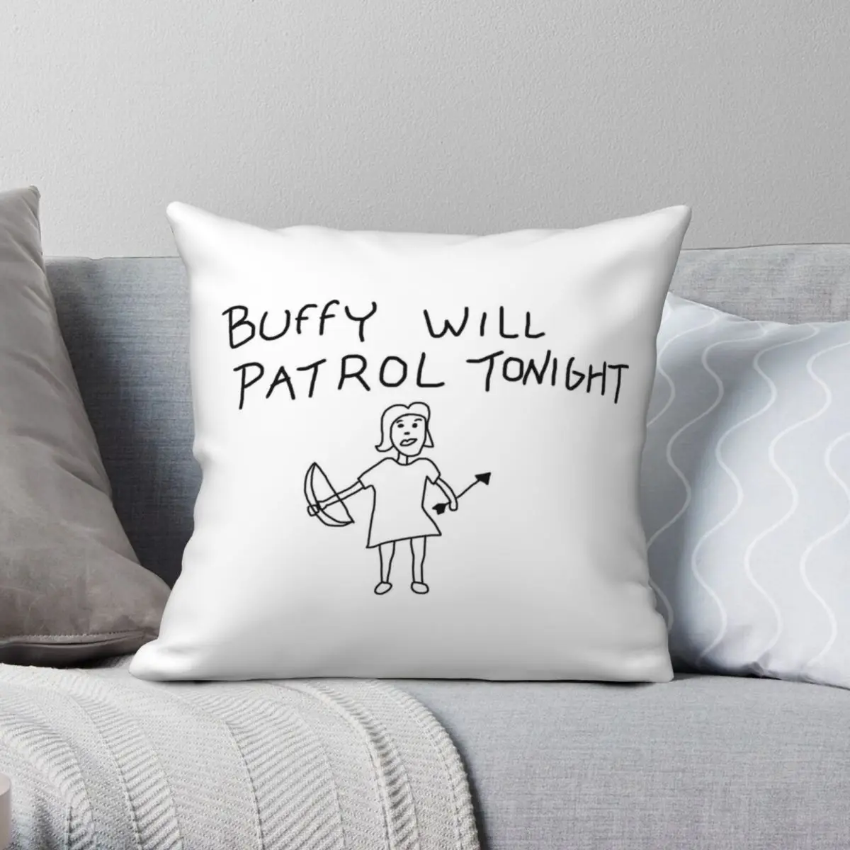 

Buffy Will Patrol Tonight Pillowcase Polyester Linen Velvet Zip Decor Pillow Case Room Cushion Cover 45x45