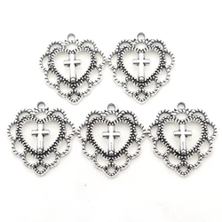 10pcs 22x20mm Heart-shaped Cross Color Dripping Oil Alloy Tibetan Pendants Antique Jewelry Making DIY Handmade Accessories