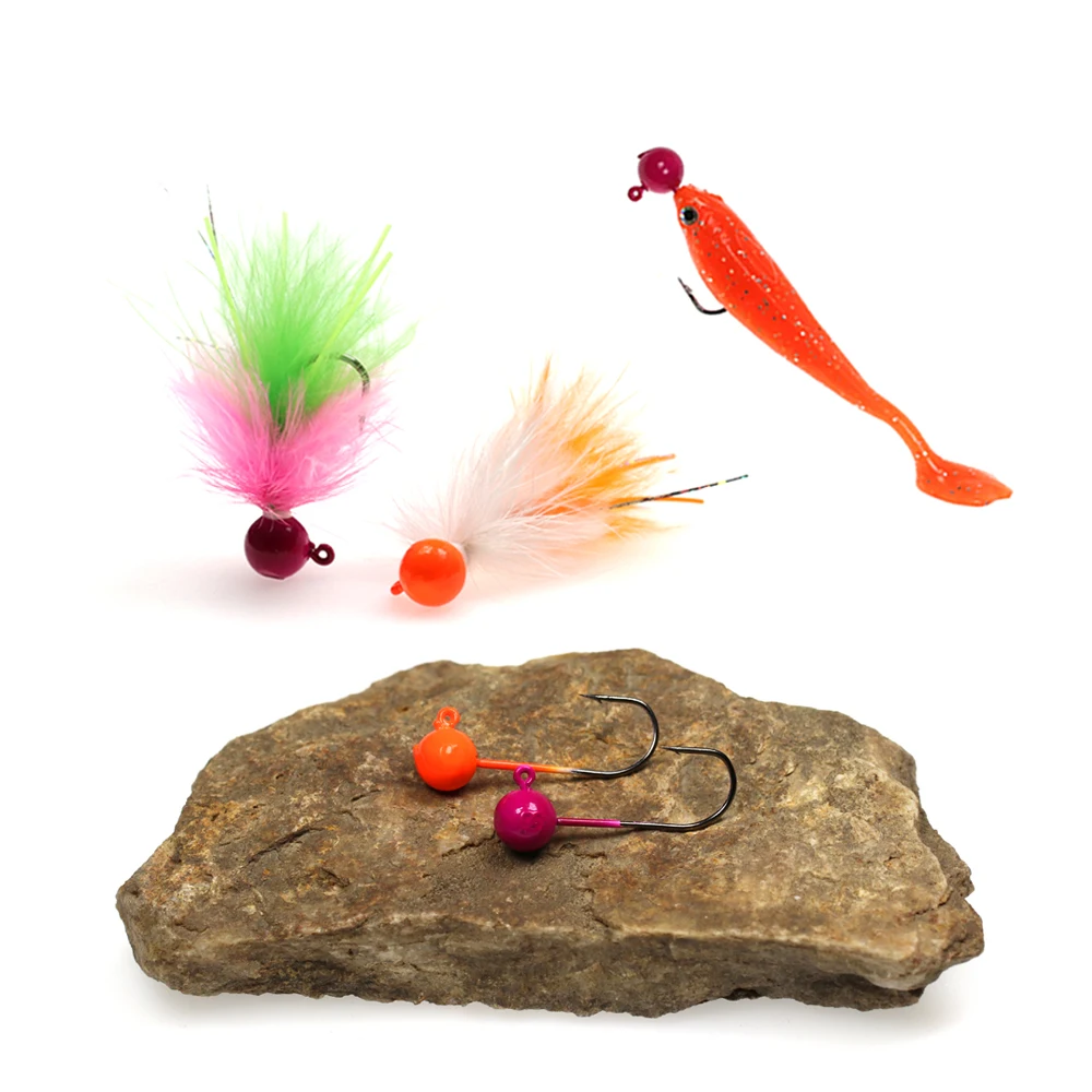 Bimoo 5/10PCS 3g 5g Ball Jig Heads Hooks Roundhead Jig Worm Bait Hook Winter Jigging Fishing Lures Bait Hook UV Orange Rose image 6