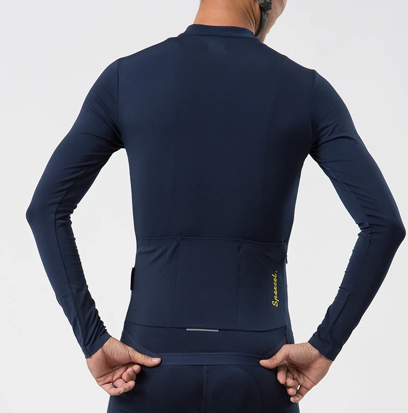 SPEXCEL Navy Pro team Autumn Winter Thermal fleece long sleeve cycling jersey road bicycle clothing  race fit cycling gear