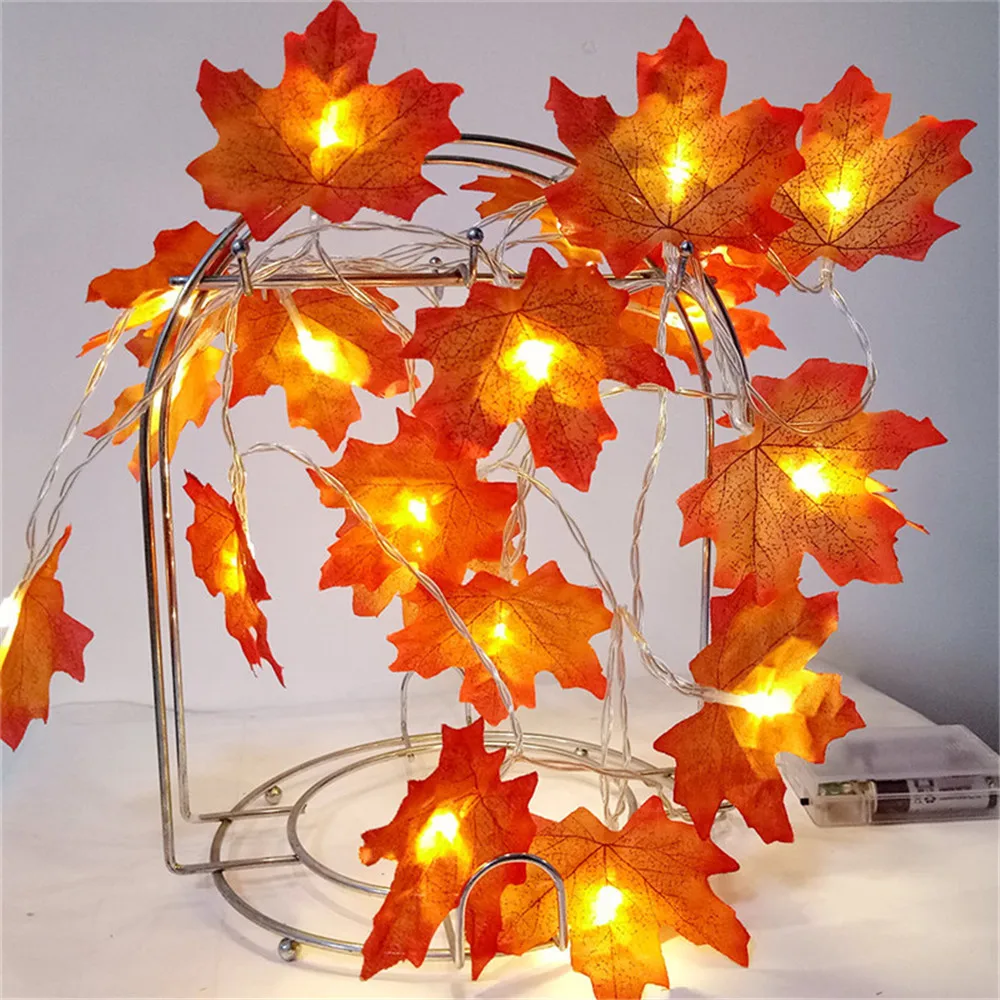 10/20/40Leds Daun Maple Musim Gugur LED Lampu Tali untuk Pernikahan Natal Halloween Pesta Ulang Tahun Tanaman Garland DIY Dekorasi