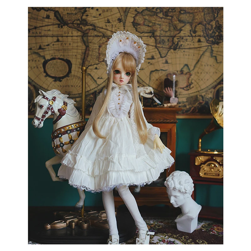 1/3 1/4 bjd doll dress suit white vintage dress + hat + socks for 1/6 1/4 1/3 BJD doll accessories a suit dress BJD clothes