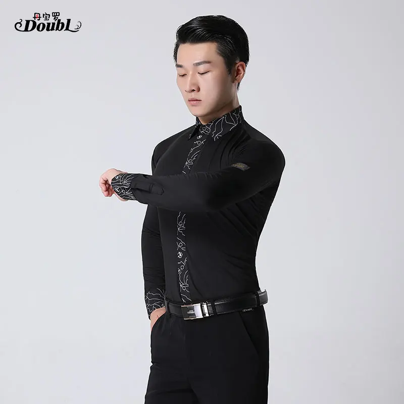 New latin shirt Dance Clothes man Latin Salsa Rumba Chacha Dance long sleeve Performance Practice Costume