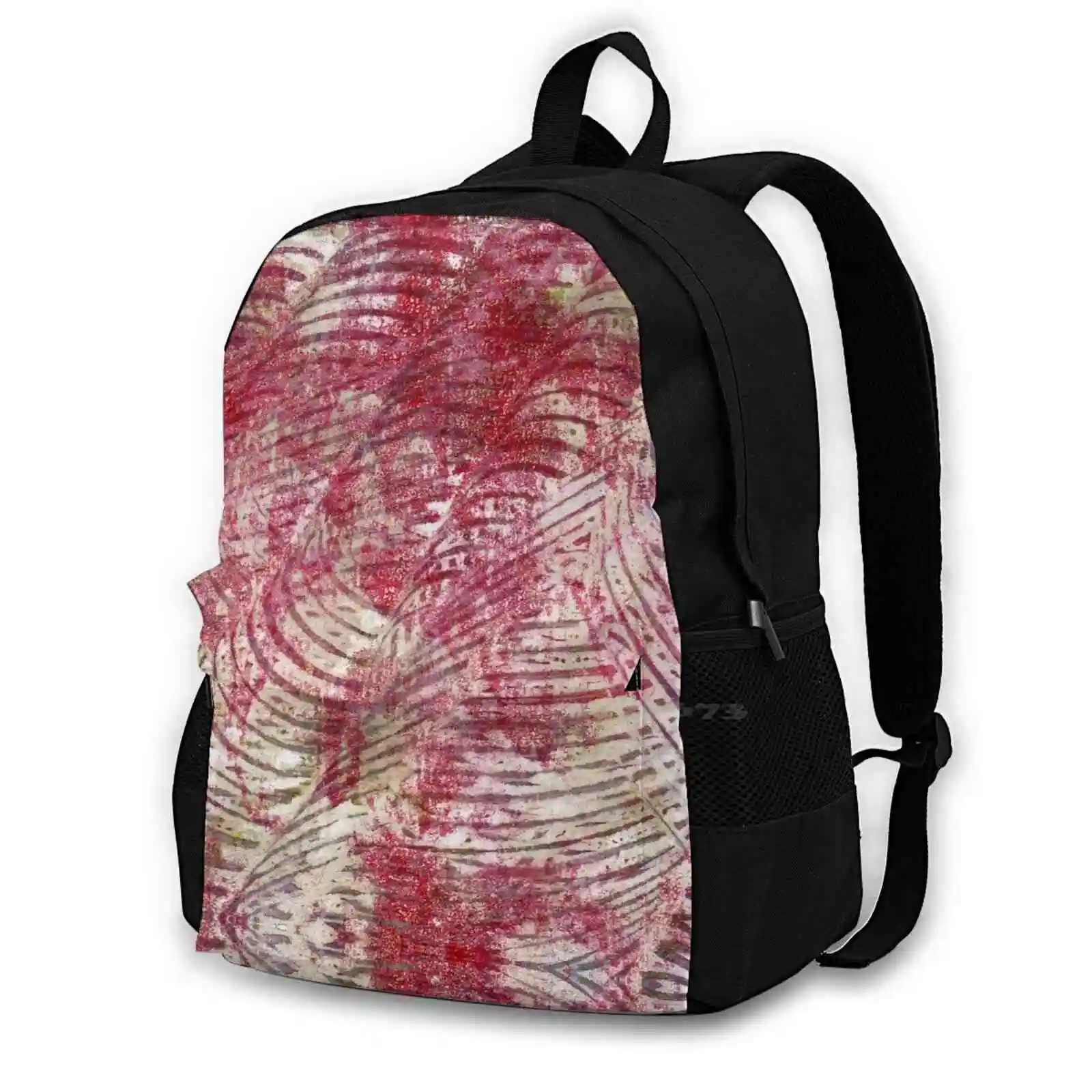 Red Hot Sale Schoolbag Backpack Fashion Bags Abstract Art Gelli Background Color Kris Hundt Creative Ruby Red Tan