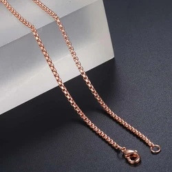 Fashion Simple 2mm Round Box Chain Necklaces For Women Men Stainless Steel Never Fade Rose Gold Color Tone Solid Metal KN555A