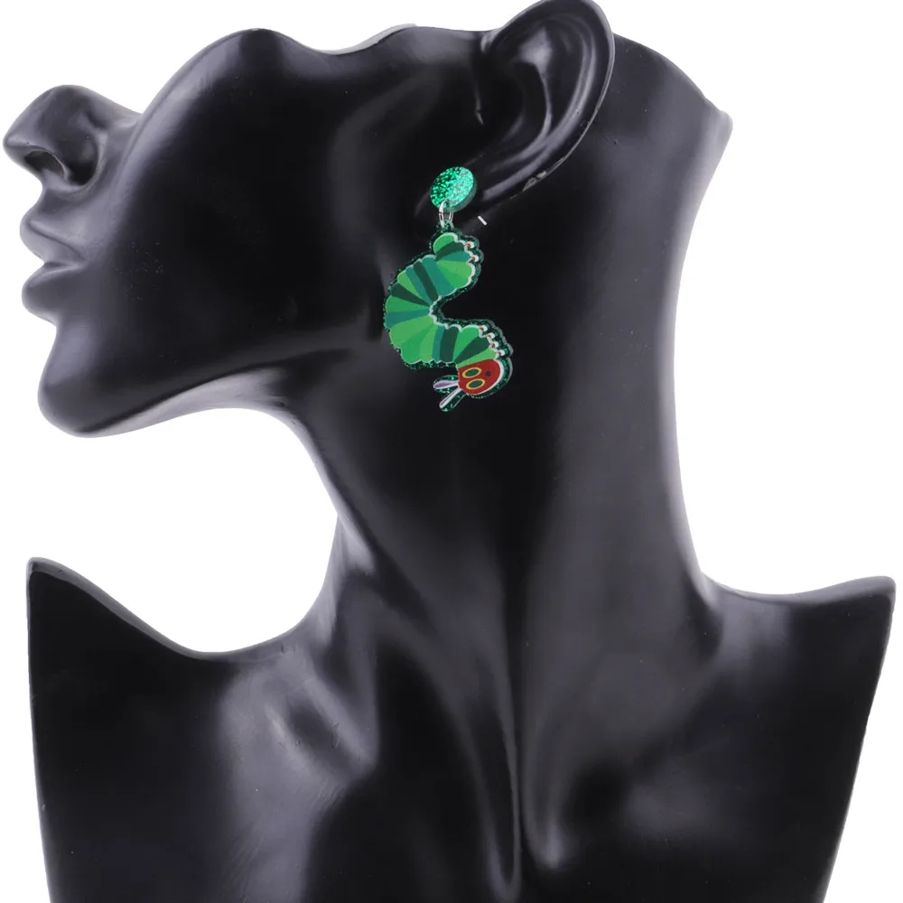 New Funny Creative Green Caterpillar Acrylic Earrings for Women Girl Creative Lovely Insect Long Dangle Earrings Fashion Jewelry - Image 6