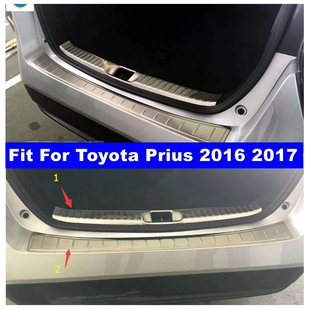 

Accessories Trunk Door Rear Bumper ( inner + outer ) Sill Plate Cover Trim 2 Pcs Fit For Toyota Prius 2016 2017 Stainless Steel