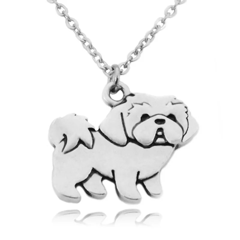 Vintage Silver Color Shih Tzu Pendant Dog Necklace Men Stainless Steel Long Chains Couple Necklaces For Women Girls Jewelry Gift