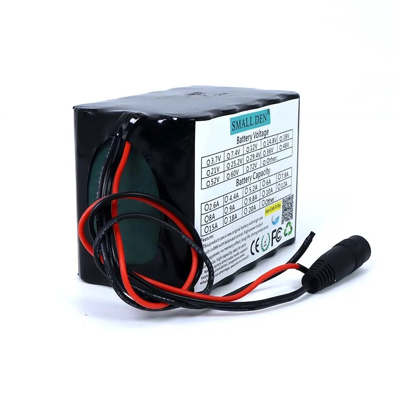 SMALLDEN 12V 15ah 18650 lithium Rechargeable battery 11.1V 15000mAh with bms For hernia lamp,amplifiers,monitoring+12.6V Charger