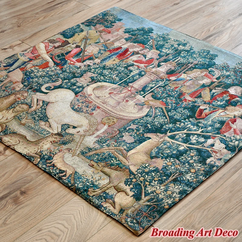 Hunt of the Unicorn Medieval Art Tapestry Wall Hanging Jacquard Weave Gobelin Home Textile Decoration Aubusson Cotton 100%