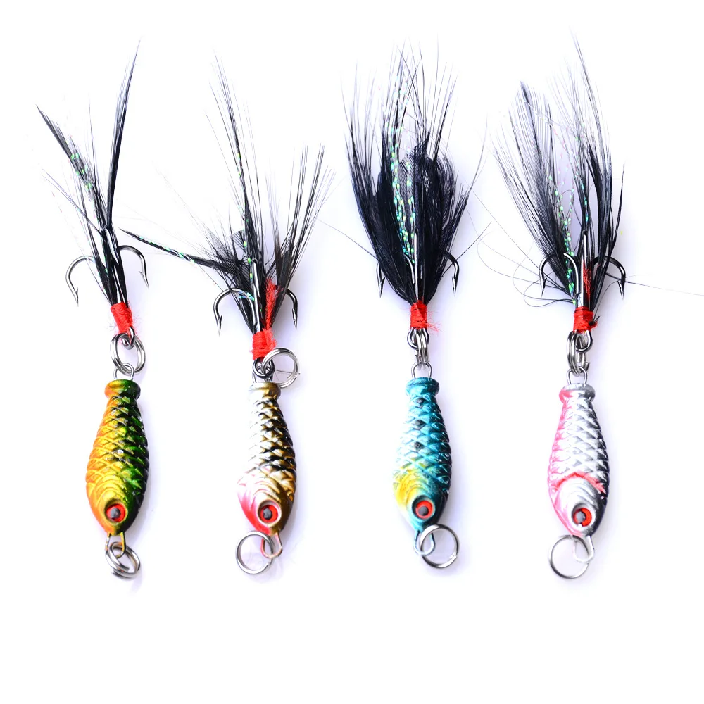 

1 PCS 3cm 6g Fishing Lure set Banana Fish Trout Catfish Carp Mackerel Lure bait Lead fish with Feather Pencil lure Fishing lure