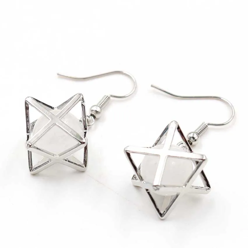 FYSL Silver Plated Merkaba Star Point Many Colors Quartz Stone Dangle Earrings for Women Transfer Lucky Gift Jewelry