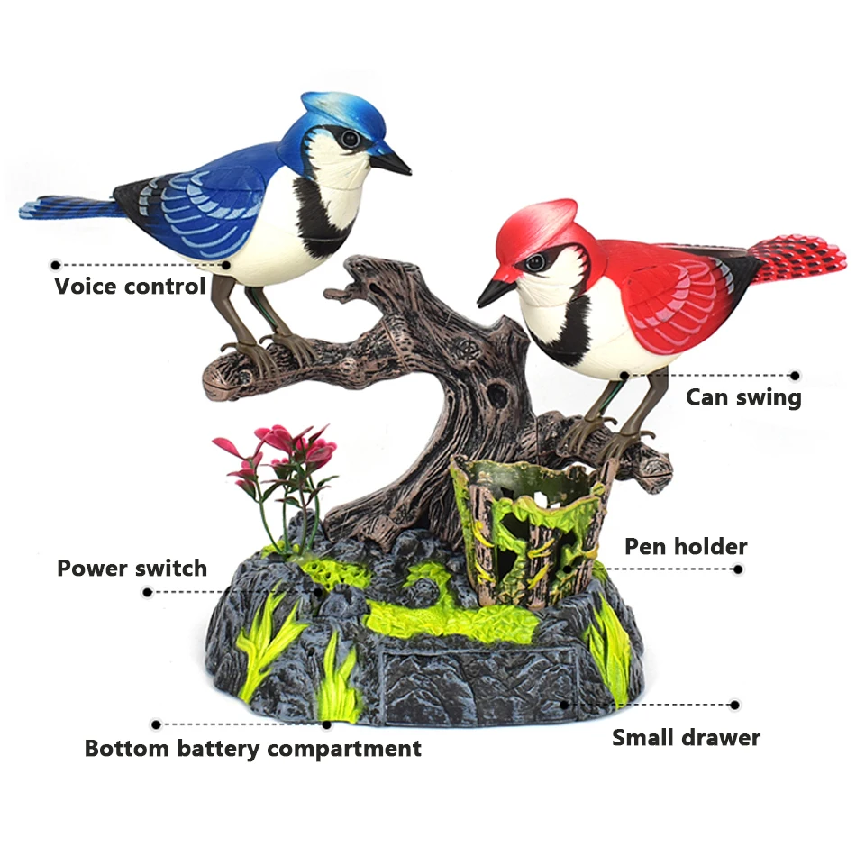 Electric Voice-Activated Bird Simulation Couple Bird Will Move Magpie Parrot Pet Bird Children Decoration Model Toy Gift