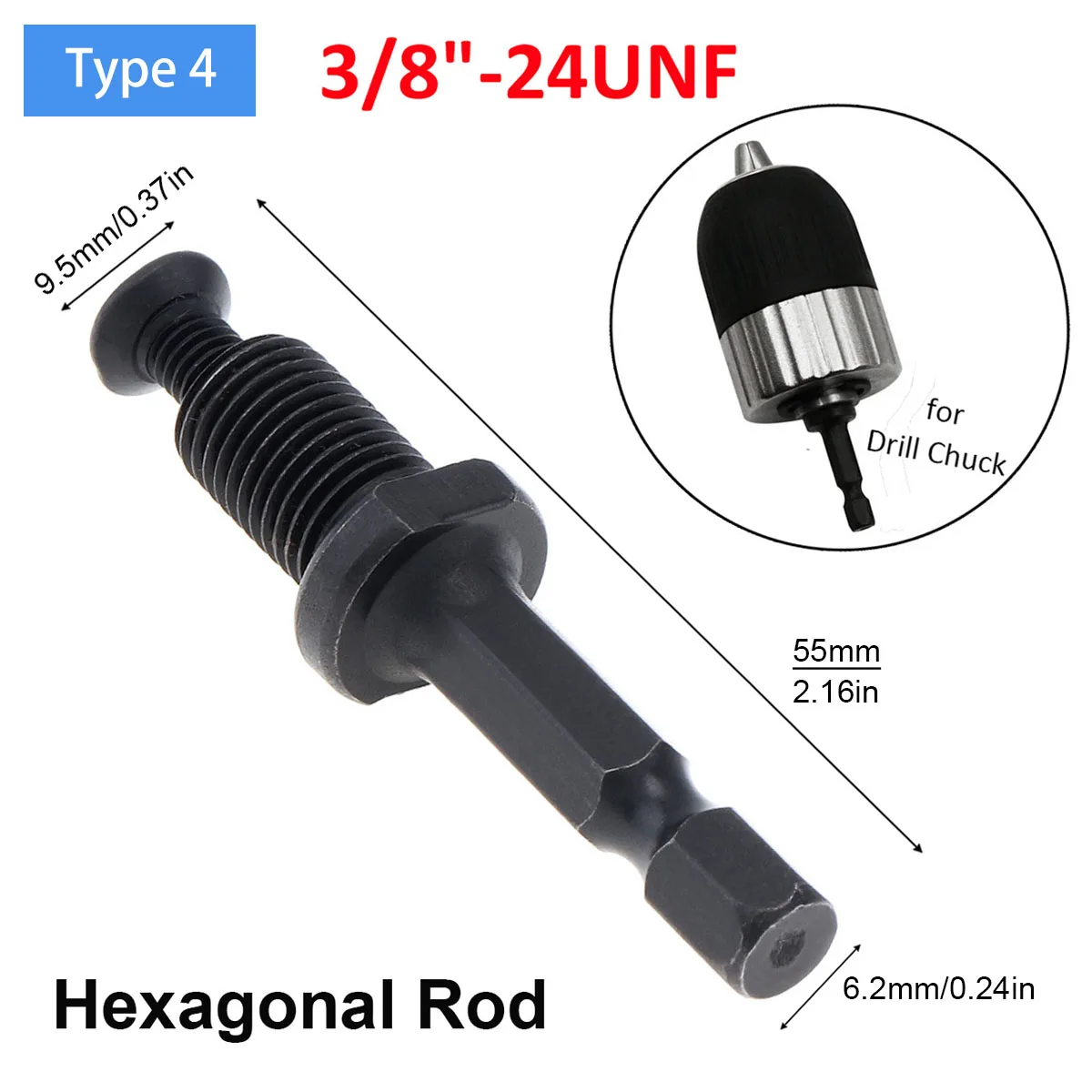 1/2 -20UNF 3/8-24UNF Connecting Rod Adapter Square Round Hexagon Hex Screw Shank Drilling Bit Extension for Electric Drill Chuck