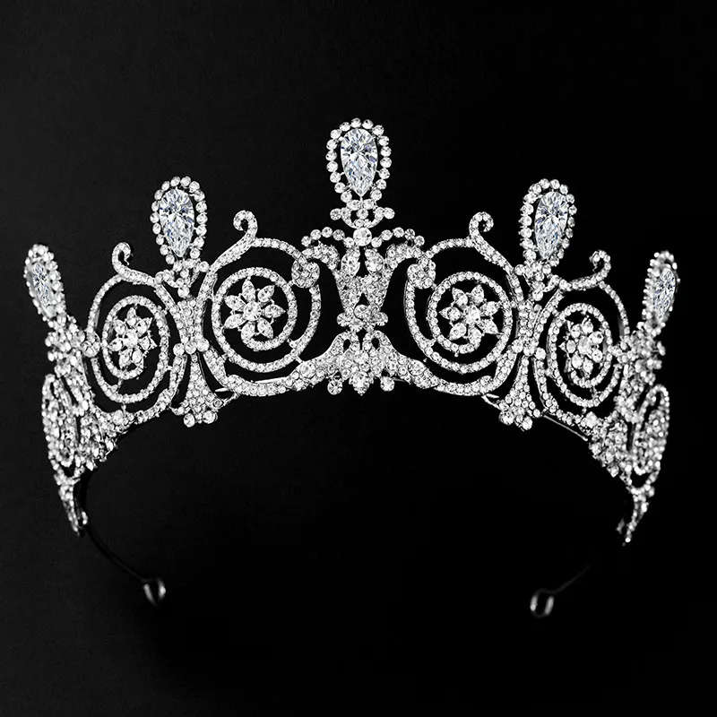 Himstory-Tiaras de circonia cúbica para novia, diademas de cristal de Zirconia real europea, coronas, boda, novia, diamantes de imitación, Reina, joyería para el cabello