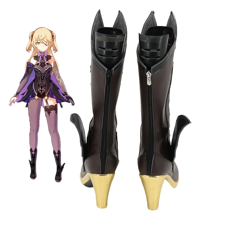 Neue Genshin Auswirkungen Cosplay Schuhe Genshin Auswirkungen Fischl Cosplay Stiefel Karneval Halloween Frauen Schuhe Größe 35-43