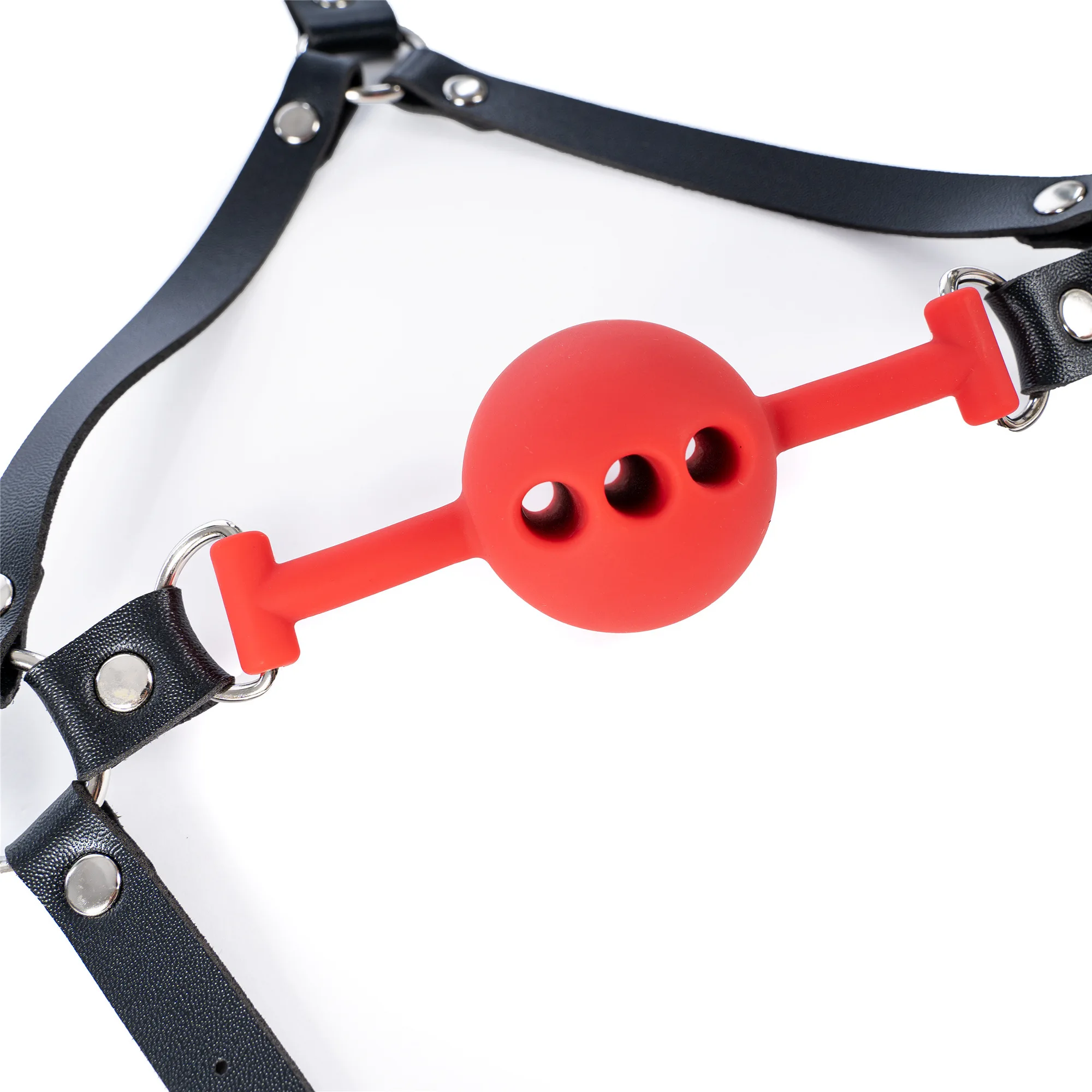 Fetish Leather Head Mask Wtih Open Mouth Breathable Sex Ball Harness Strap Gag BDSM Bondage Sex Slave Hood For Couple SM Toy Kit view 5
