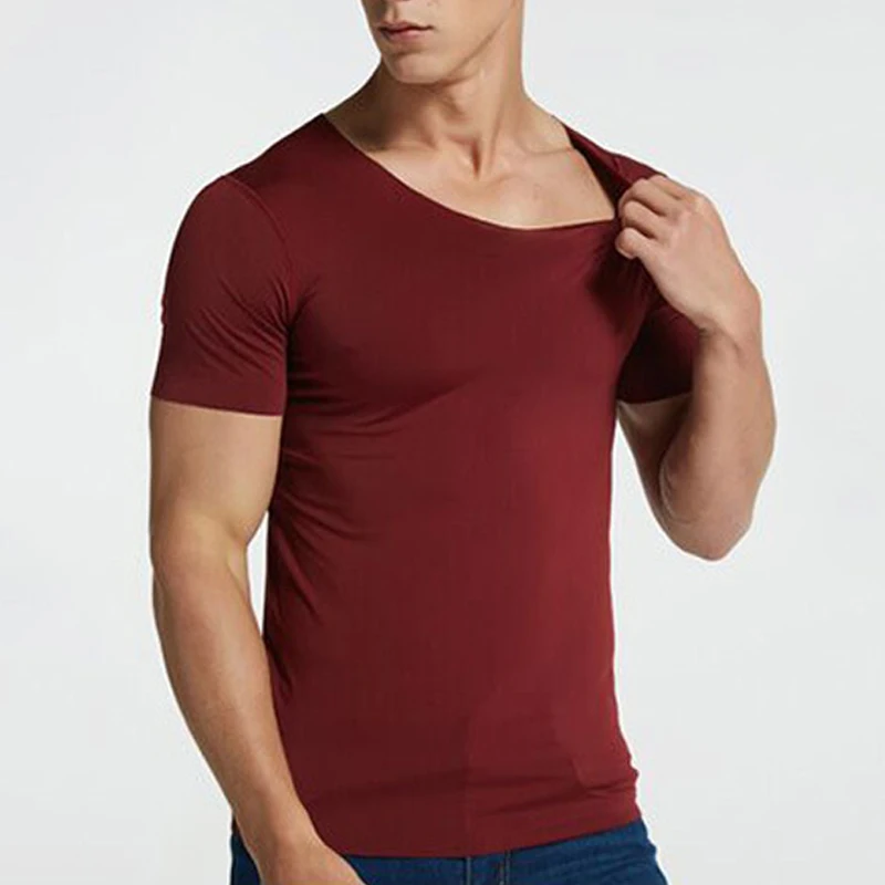 Men\'s Summer T-Shirt Short Sleeve Cool Quick Dry Breathable Ice Silk Seamless Tops Casual Solid Color Elastic Tee Shirts M-5XL