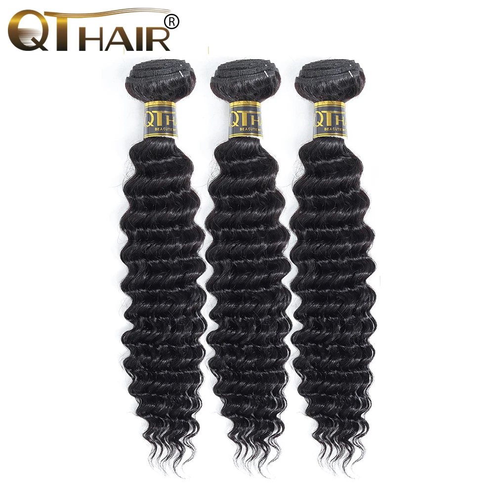 True to Length Deep Wave 3 Bundles Brazilian Human Hair Weave Bundles Take Colorl QThair Remy