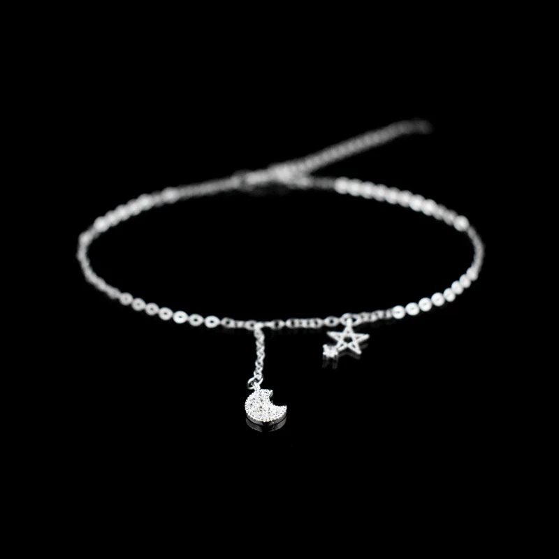 New Fashion 925 Sterling Silver Star&Moon Zircon Pendant Anklet Bracelet Constellation Symbol Foot Chain Women&Girl Jewelry Gift