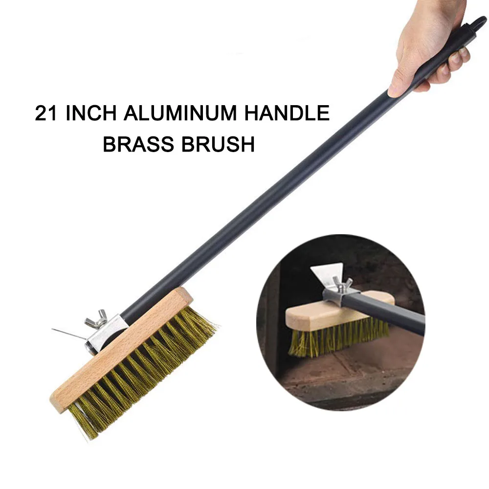 PizzAtHome Pizza Oven Copper Brush Bristle Brass Scraper Household Grill Cleaning Oven Brush with 21 inch Aluminium Handle