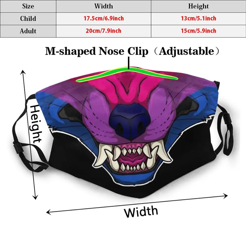 Masker Biseksuele Wolf Grauw Tanden Fangs Grauw Harige Wolf Canine Hond Masker Bi Biseksuele Bi Pride Biseksuele Pride Pride Blauw paars Roze