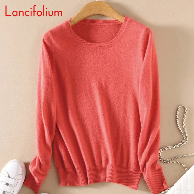 Plain Pullover Kint Sweater Women Autumn Fall Winter Knitted Jumper Cashmere Red Korean Basic Vintage Pink Black Elegant Sweater