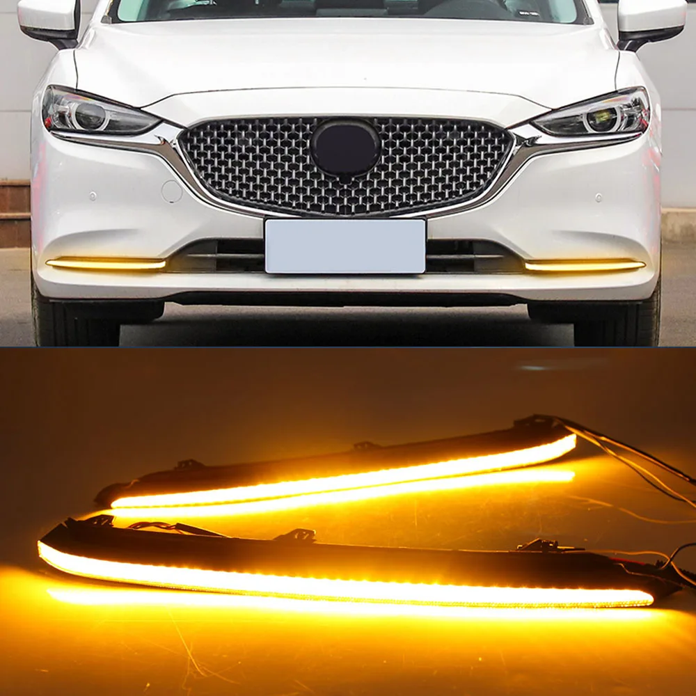 CSCSNL 2PCS Car DRL Lamp LED Daytime Running Light For Mazda 6 Atenza 2019 2020 2021 2022 with Yellow Turn Signal fog lamp