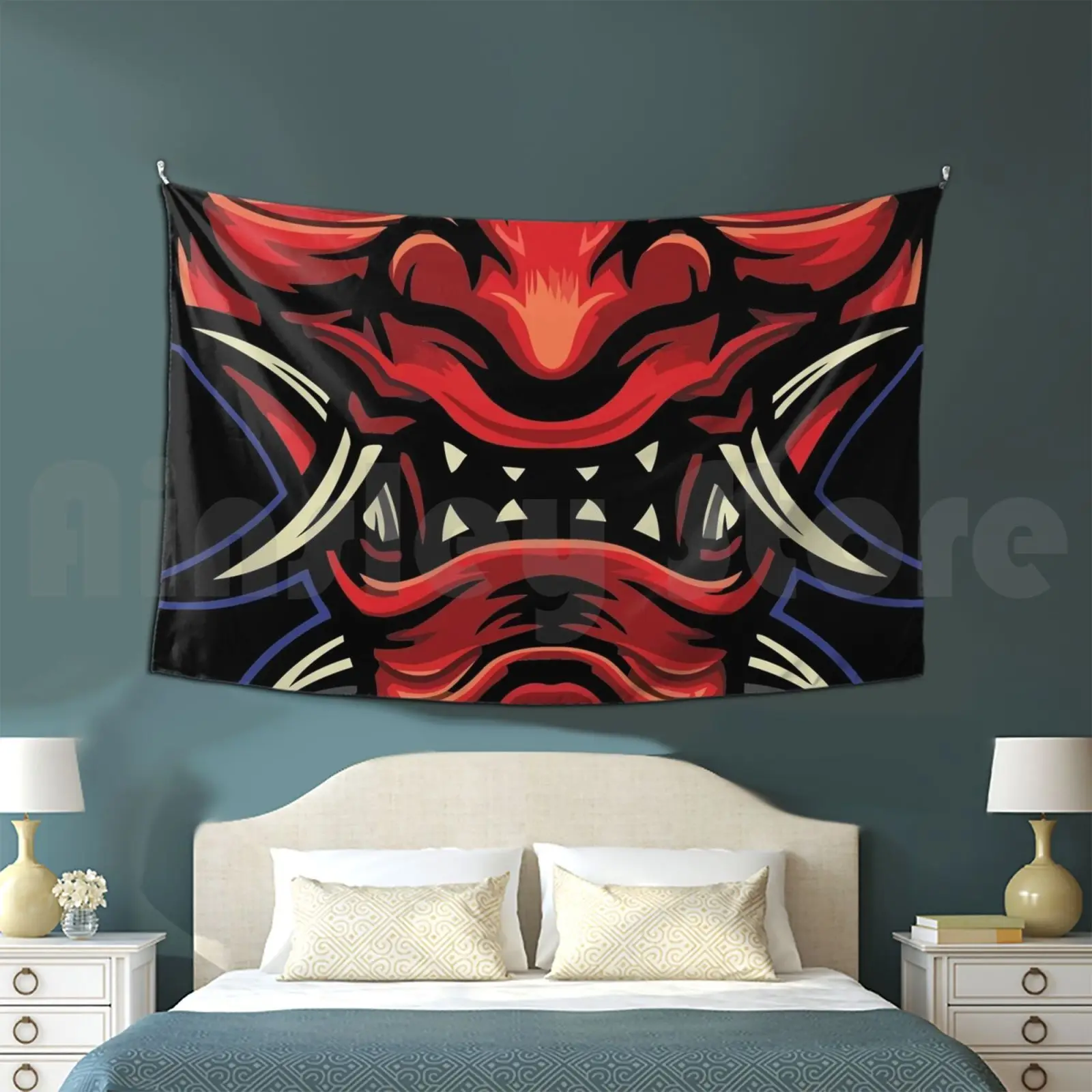 Tapestry Great Japanese Devil Folklore Oni Hat Oni Devil Demon Scary Oni Yokai Myth Mythology