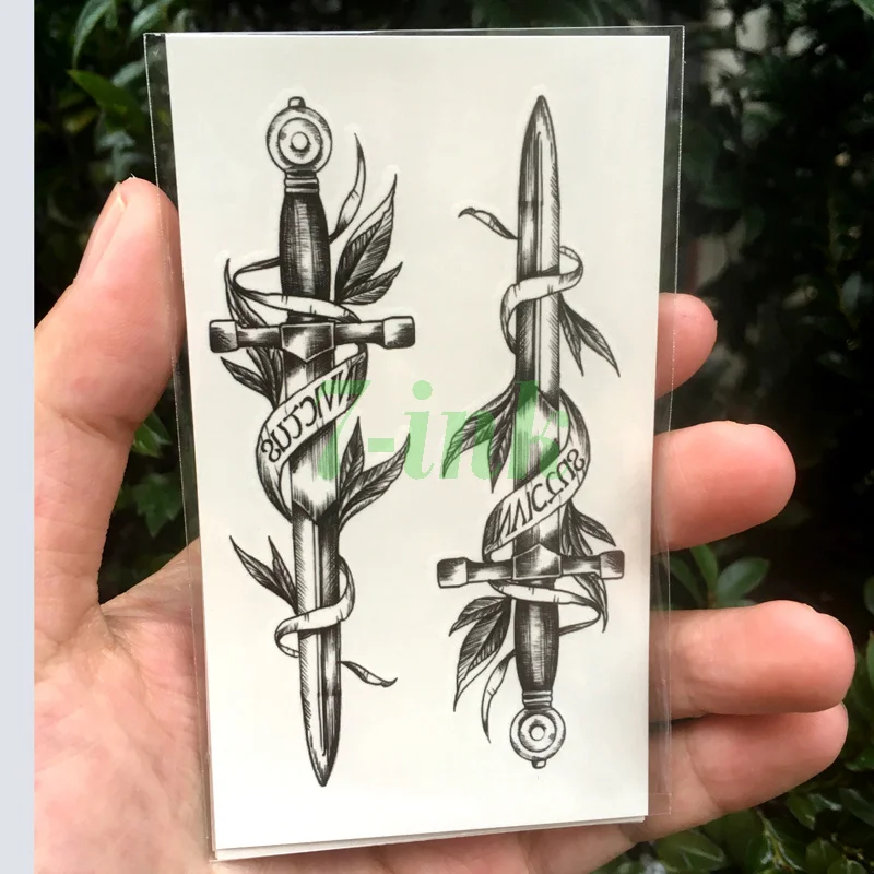 Waterproof Temporary Tattoo Sticker sketch sword dagger English letter Leaves  gun tatto flash tatoo fake tattoos for Woman Man