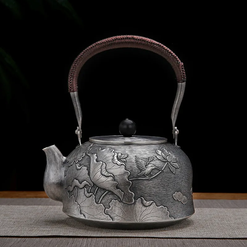 High-quality silver kettle S999 sterling silver one-pot kettle pure handmade household boiling mercury kettle