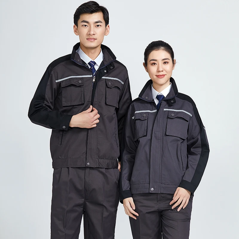 作業服男性作業服ジッパージャケット + パンツファッションコントラストカラー耐摩耗性溶接スーツカバーオール自動車修理制服