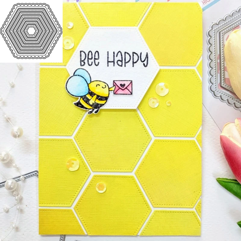 7pcs/set Nesting Hexagon Honeycomb Metal Cutting Dies Stencil Scrapbooking Cards Craft DIY Album Decor Making Template 2020 New