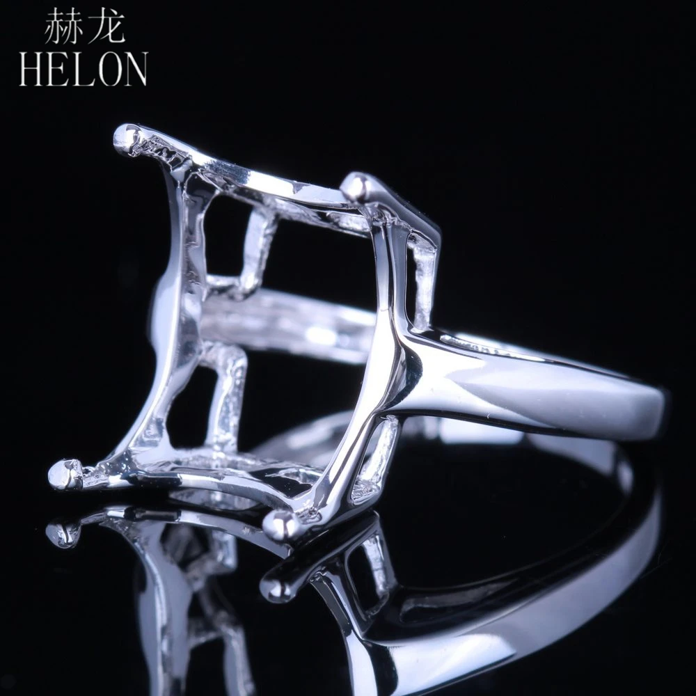 HELON 925 Sterling Silver 10x13mm Cushion Cut Semi Mount Ring Women Solitaire Elegant Fine Jewerly Wedding Ring Prong Setting