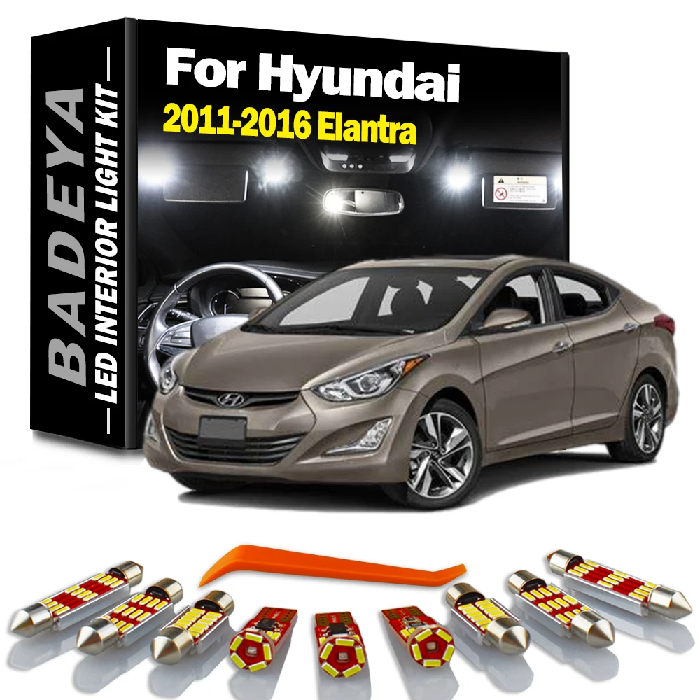 BADEYA 9Pcs Canbus Car Bulbs LED Interior Light Kit For 2011 2012 2013-2016 Hyundai Elantra Map Dome Trunk License Plate Lamp