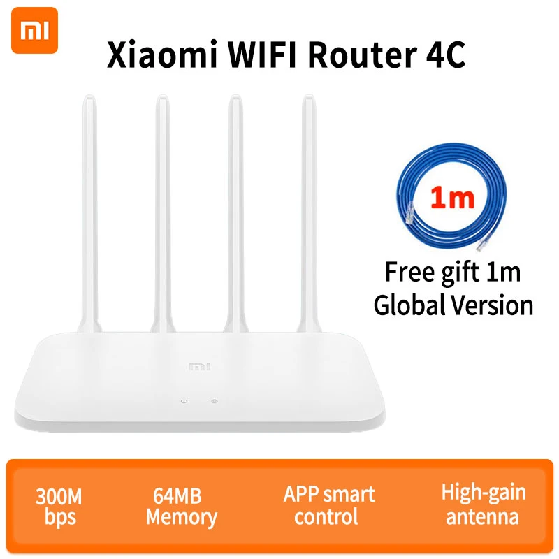 Original Xiaomi Mi WIFI Router 4C 64 RAM 300Mbps 2.4G 802.11 b/g/n 4 Antennas Band Wireless Routers WiFi Repeater APP Control