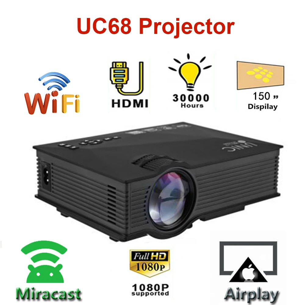 

UNIC UC68 Mini Projector Multimedia Home Theatre 1800 lumens LED Projector HD 1080p Better Than UC46 Support Miracast Airplay