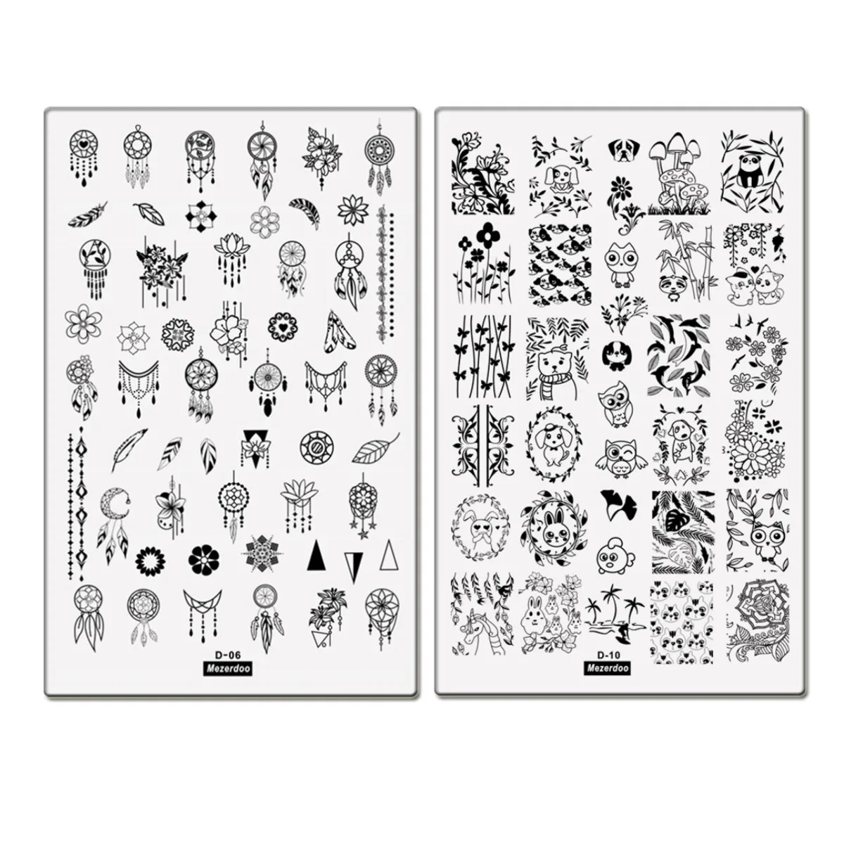 2Pcs/Set Dream Catcher Stamping Template Big Size Flower Cute Cat Owl Crown Queen Feather Chains Nail Art Image Stamping Plates