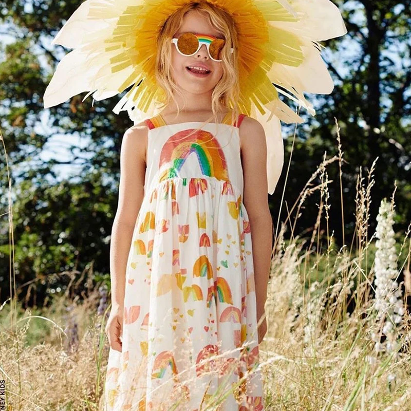 

Girl Rainbow Dress Summer Toddler Clothes Baby Sleeveless Flower Pattern Sling Dress 1-8Y