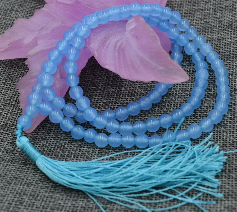 

Natural 6mm jade Buddhist Aquamarine 108 Prayer Beads Mala Bracelet Necklace AA