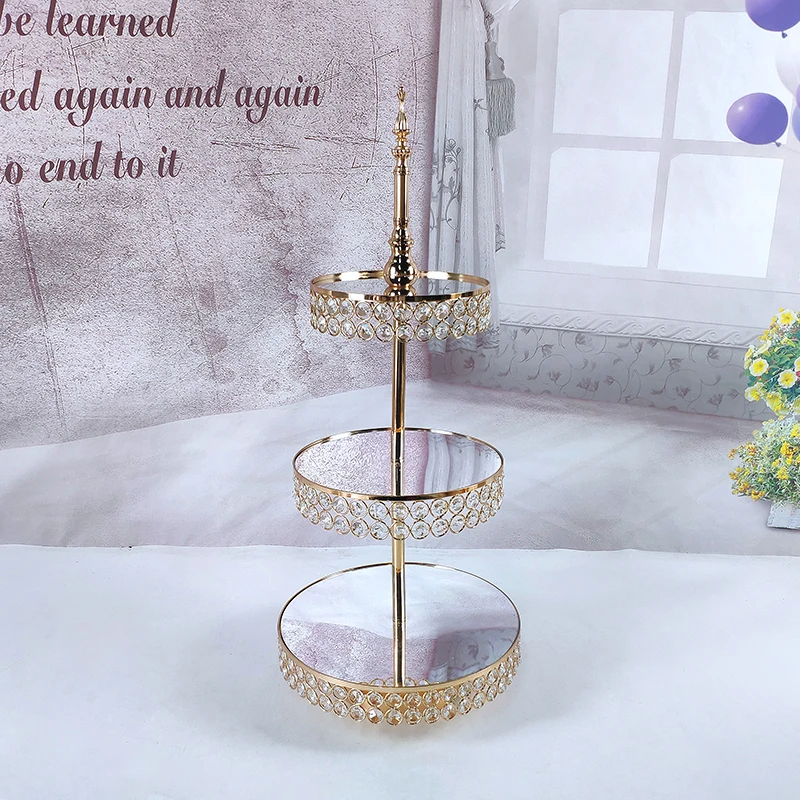 Crystal beads cake stand set gold plated mirror surface dessert stand wedding party table decoration baking tool