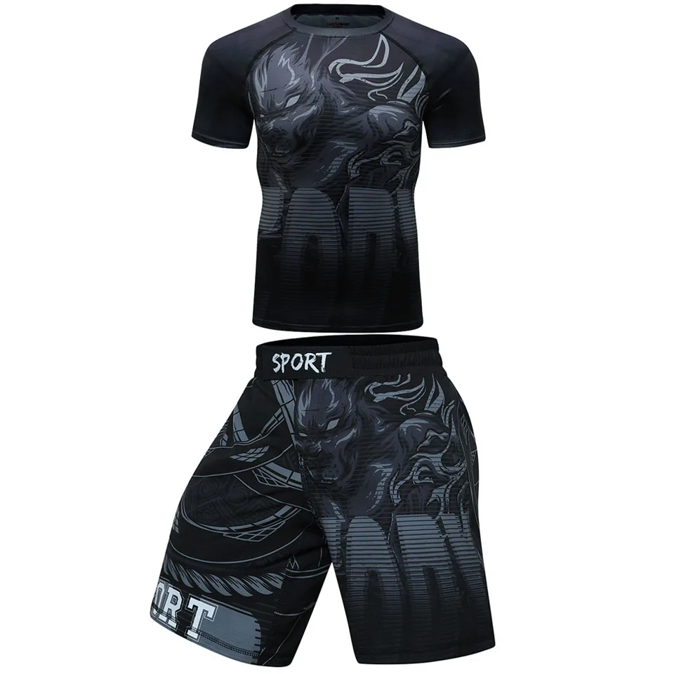 MMA BJJ Rashguard T Shirts+Pants Rash Guard Fitness Tracksuit Boxing Jerseys Muay Thai Compression Men MMA Kickboxing Sport Suit