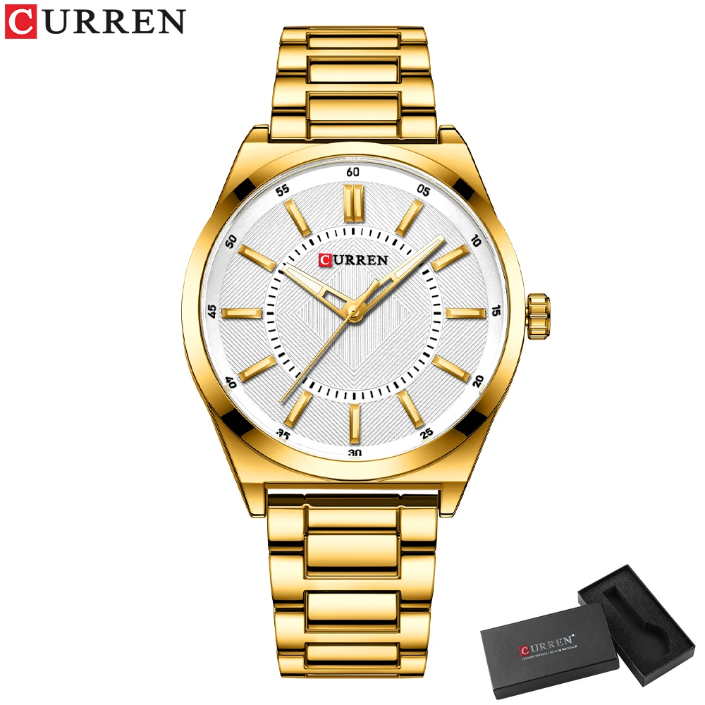 CURREN Mann Uhr Mode Edelstahl Quarz Armbanduhren Top Marke Einfache Dünne Uhren für Männer Gold Uhr 4